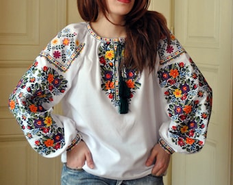 Ukrainian embroidery Vyshyvanka shirt Flower women's embroidered blouse  Ukrainian Blouse for spring Ethnic blouse Flower