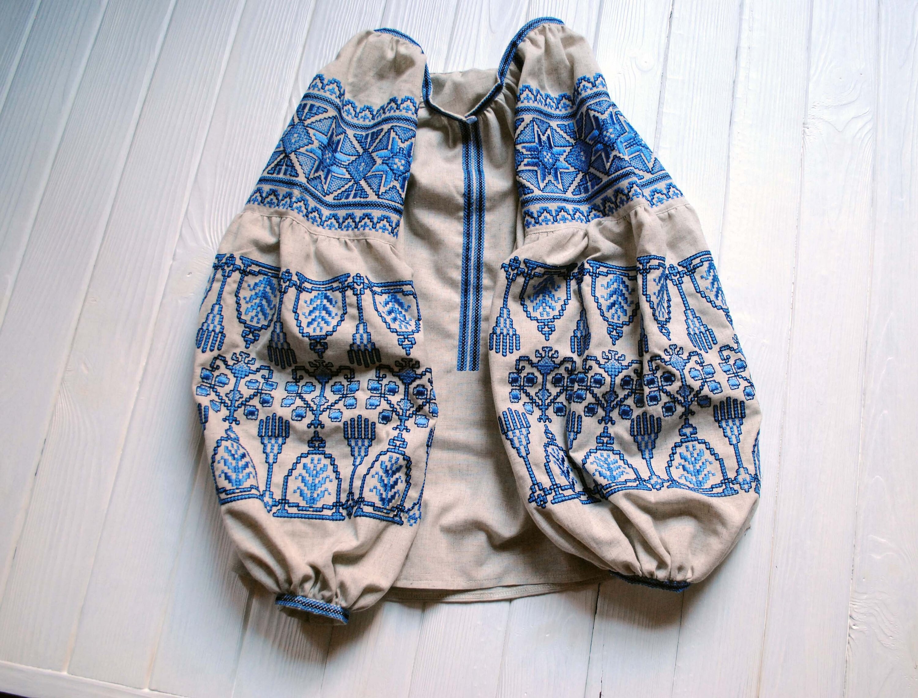Linen Embroidered Blouse In Borshchev Style