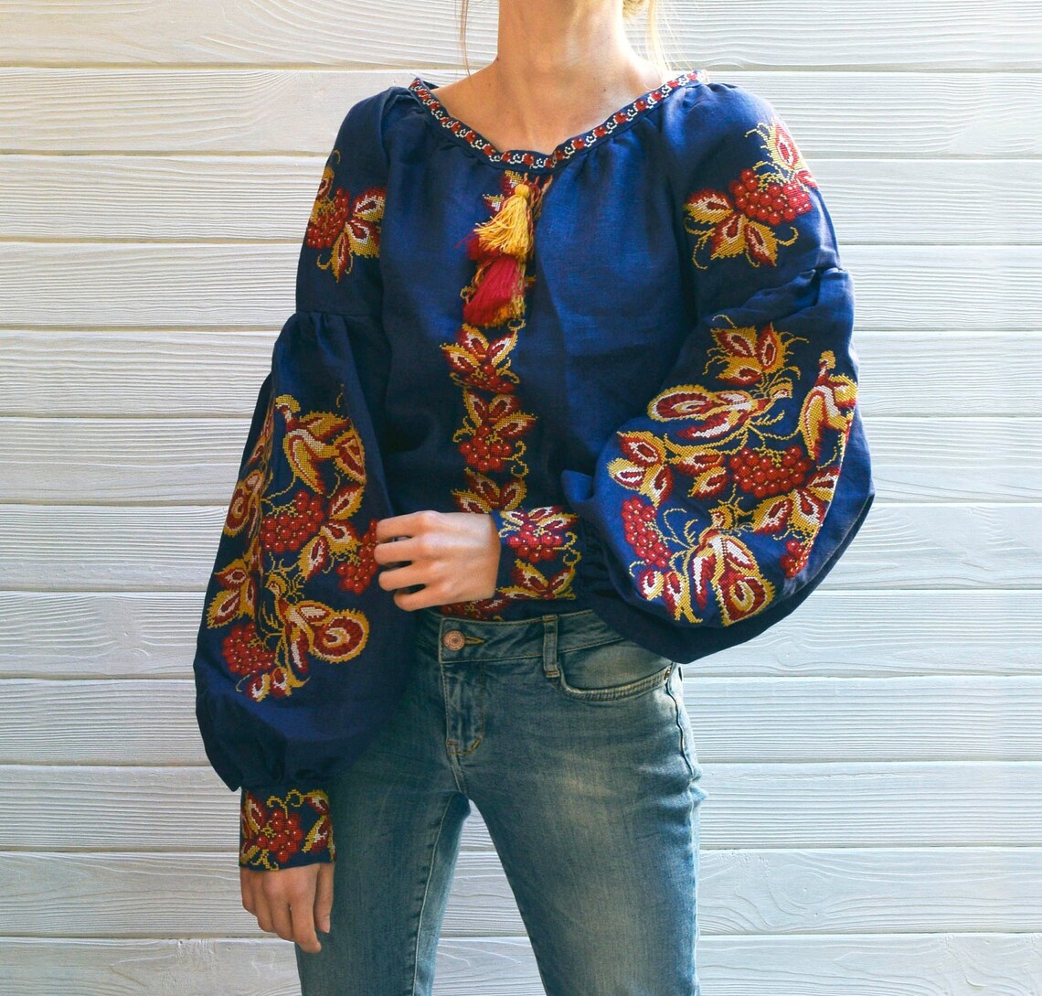 Flower embroidered blouse Ukrainian embroidery Ukrainian Etsy