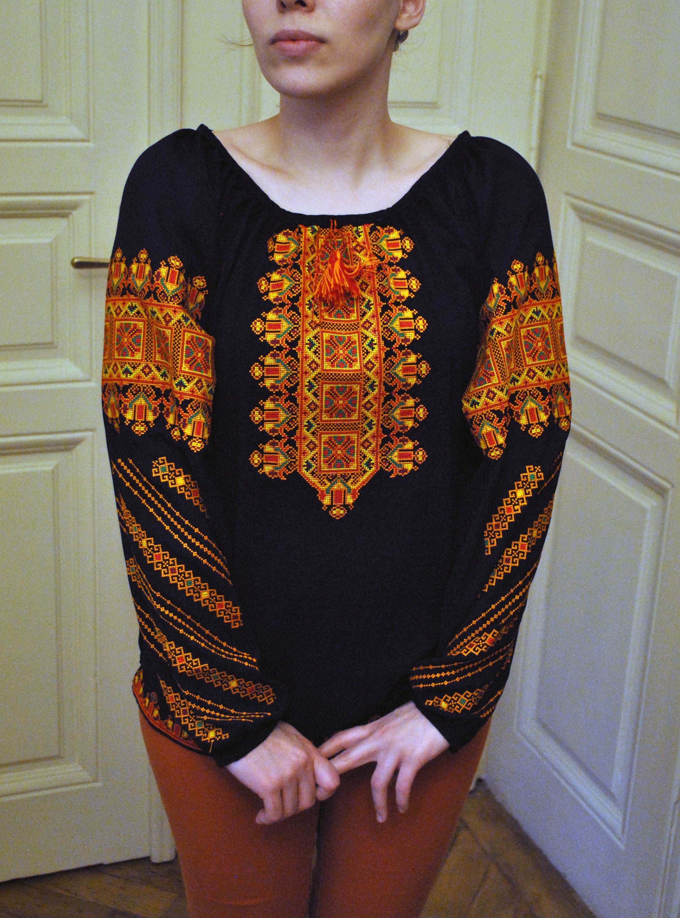 Traditional Ukrainian Black Blouse Embroidery Blouse Chiffon Etsy