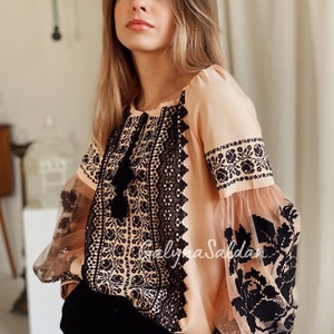 Elegant peach embroidered  blouse Floral embroidered blouse