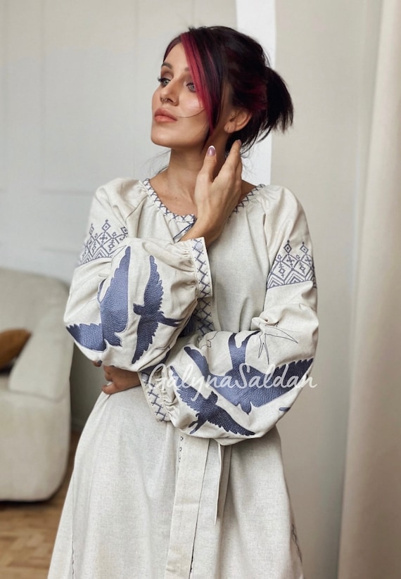 Embroidered Bird Maxi Dress for Women  Linen-cotton Boho Dress, Handmade  Summer Dress - Etsy