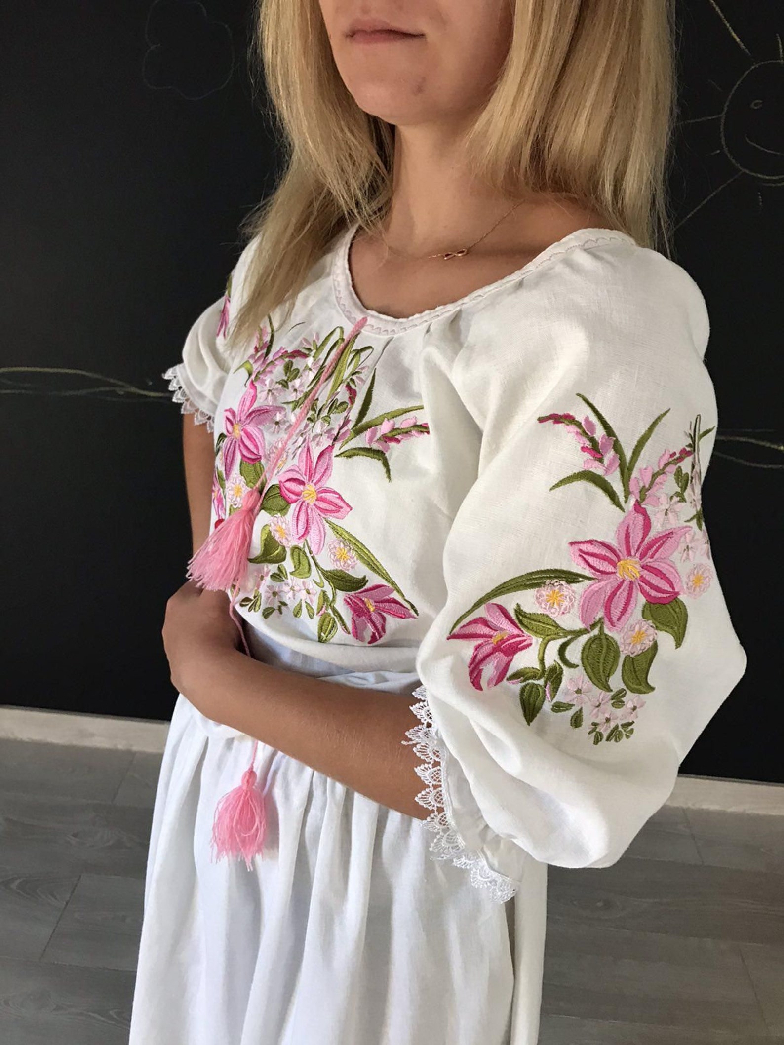 Midi Linen Embroidered Dress Lilies Embroidery Summer Dress Etsy