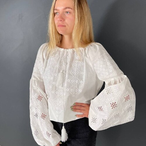 White Linen Embroidered Blouse Customized Vyshyvanka Blouse - Etsy