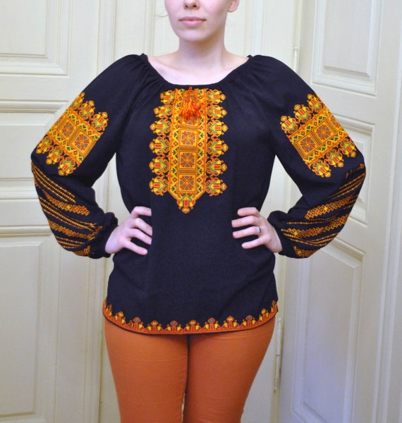 Traditional Ukrainian black blouse Embroidery blouse Chiffon Etsy