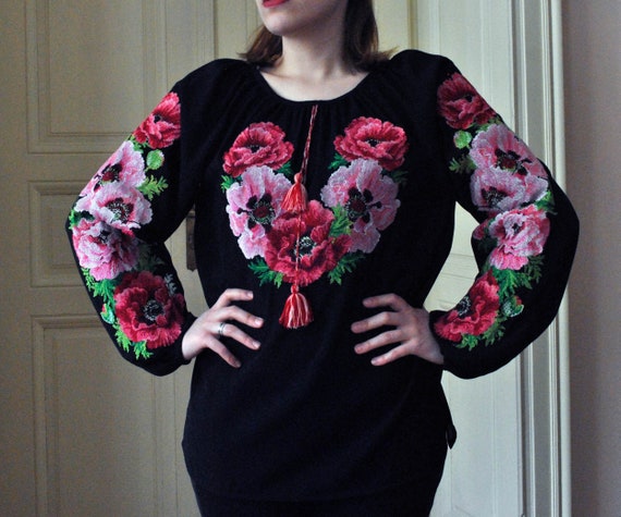 black floral chiffon blouse