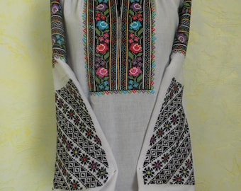 Floral Embroidered Linen Blouse, Ukrainian Vyshyvanka Shirt