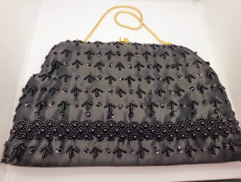 Vintage Black Beaded Clutch Evening Bag Clutch