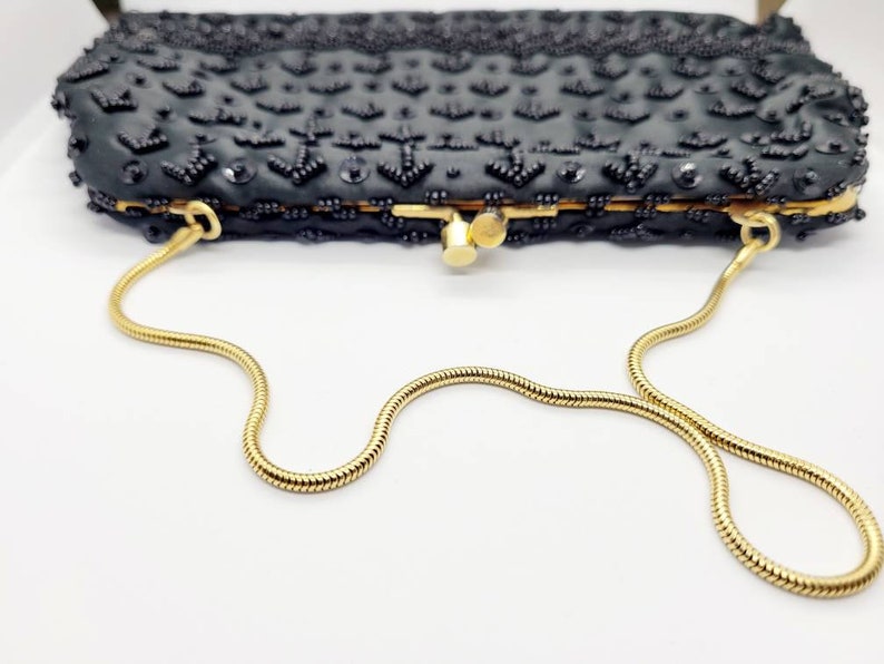 Vintage Black Beaded Clutch Evening Bag Clutch