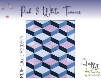 Pink and White Terraces – Modern Geometric Quilt Pattern PDF for Confident Quilters