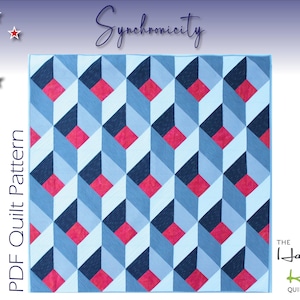 Patrón de edredón Sincronicidad / Diseño geométrico moderno / Edredón con ilusión 3D / Descarga en PDF