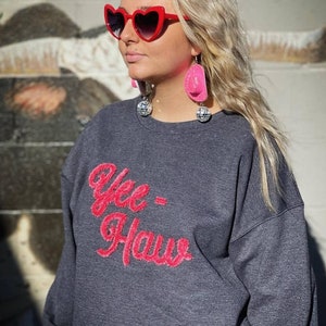 Yee-haw Embroidered Fringe Crewneck - Rodeo Fashion