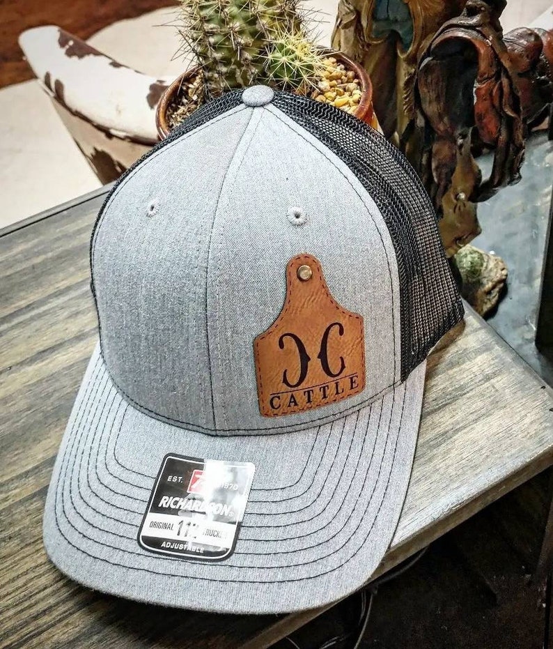 Cow Tag Patch Richardson 112 Trucker Hat, Custom Leather Patch - Etsy