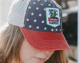 America Needs Farmers Trucker Hat: Stars Print Legacy Hat