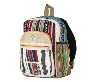 Mini Boho Hemp Backpack Festival Travel Bags, 100% Natural Hemp Eco Friendly Vegan Colorful Stripes Bohemian Backpack, Handmade Gifts