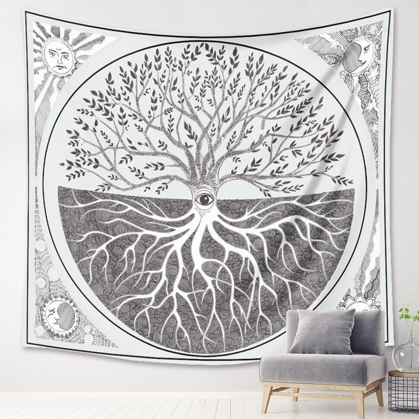 Tree of Life Boho Wall Hanging Tapestry, Celestial Bohemian Tarot Tapestry, Astrology Wall Art, Unique Gift for Bohemian Home Decor Lovers