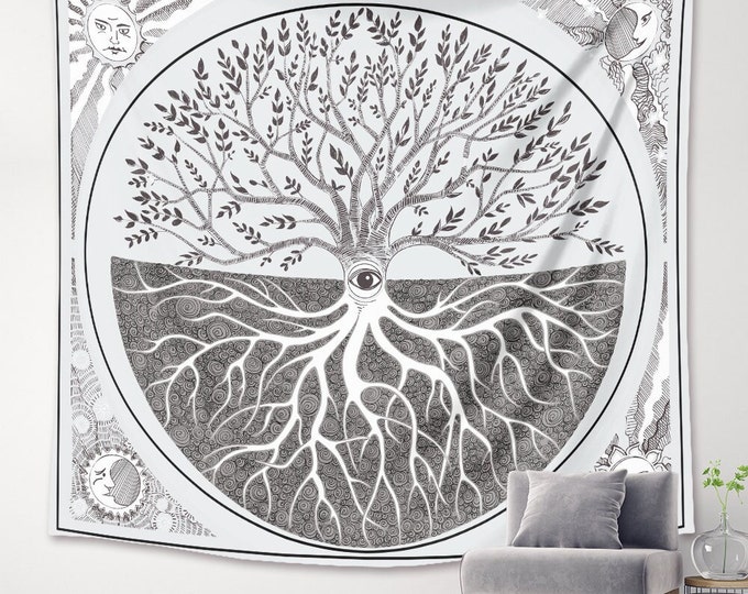 Arazzo da appendere alla parete Boho dell'albero della vita, arazzo dei tarocchi Boho celeste, arte della parete astrologica, regalo unico per gli amanti dell'arredamento della casa Boho