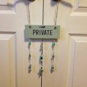 Private Hanging Sign with Shell, Charms and Bead Adornments, Door Handle Hanger, Keep Out Sign, Beach and Lakehouse Decor, Privacy Sign