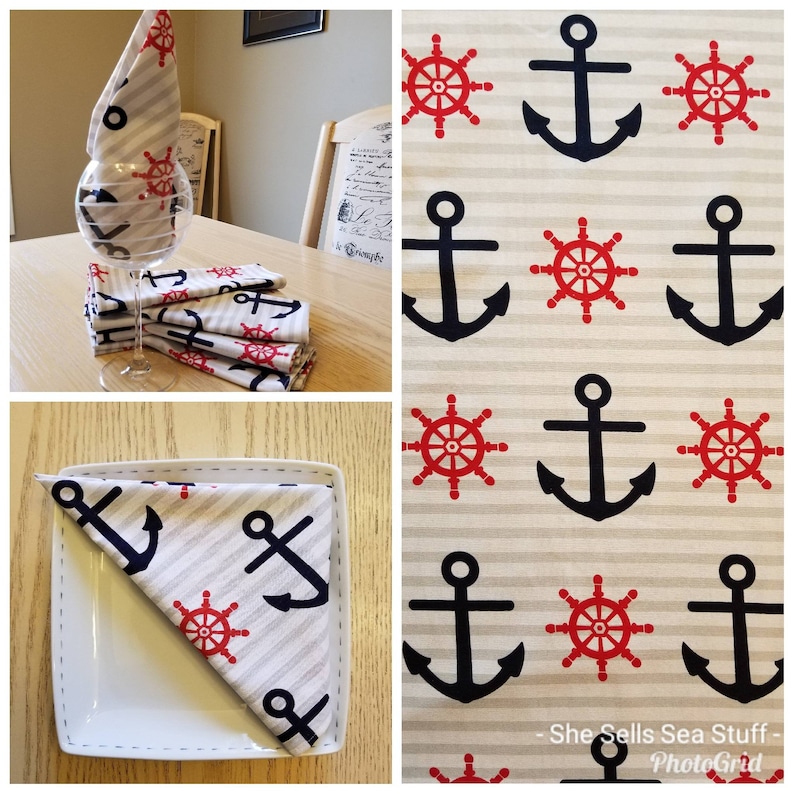 Set of 8 Nautical Boat Themed Dinner Napkins Anchors and Etsy