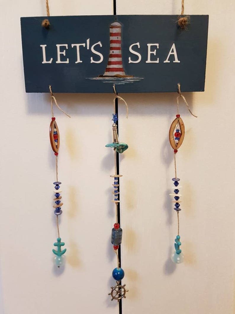 Boat Decor Let/'s Sea Summer Ornaments Let/'s Sea Hanging Sign with Shells Beach Home Door Hanger Hanging Sign Charms and Bead Adornments