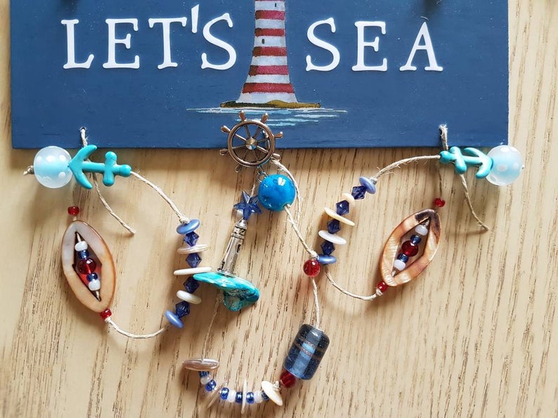 Boat Decor Let/'s Sea Summer Ornaments Let/'s Sea Hanging Sign with Shells Beach Home Door Hanger Hanging Sign Charms and Bead Adornments