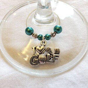 Set van 8 Golf Thema Wijn Charms, Golfen Wijn Charms, Golf Servet Ringen, Golfers, Golf Cart, Golf Ballen, Golf Tas, Golf Schoenen, Golf Clubs