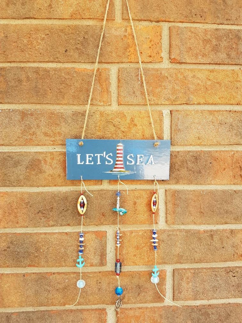 Boat Decor Let/'s Sea Summer Ornaments Let/'s Sea Hanging Sign with Shells Beach Home Door Hanger Hanging Sign Charms and Bead Adornments