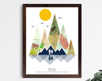 Personalized Adventure Map for Couple, Wedding Mountains, Travel Gift for Men and Women, Anniversary Gift Mountain, Christmas Gift for Him