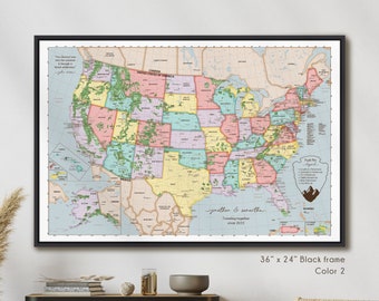 Custom National Park Travel Map of United States, Personalized National Park Gift for Couple, US National Park Push Pin Map Framed or Canvas