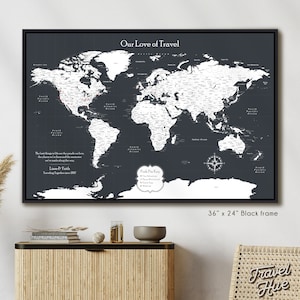 Personalized World Map, Custom Push Pin Map on Canvas, Travel Gift for Him and Her, Travel Map of the World Framed, Adventure Couple Gift