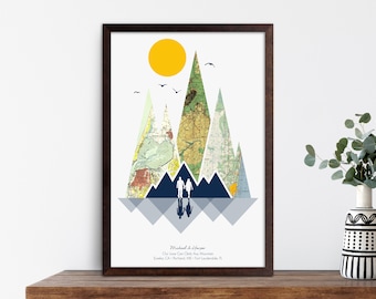 Custom Mountain Map Anniversary Gift for Husband from Wife, Christmas Gift for Men, Personalized Wedding Gift for Couple, Valentine Day Gift