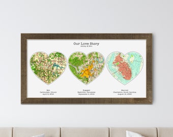 Wedding Gifts Personalized, Wedding Gifts for Couple, Our Love Story Dates, Wedding Day Gift for Bride from Groom, Met Engaged Married Map