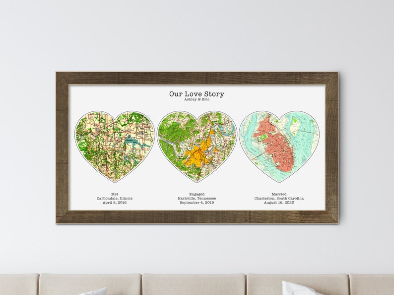 Wedding Gifts Personalized, Wedding Gifts for Couple, Our Love Story Dates, Wedding Day Gift for Bride from Groom, Met Engaged Married Map 