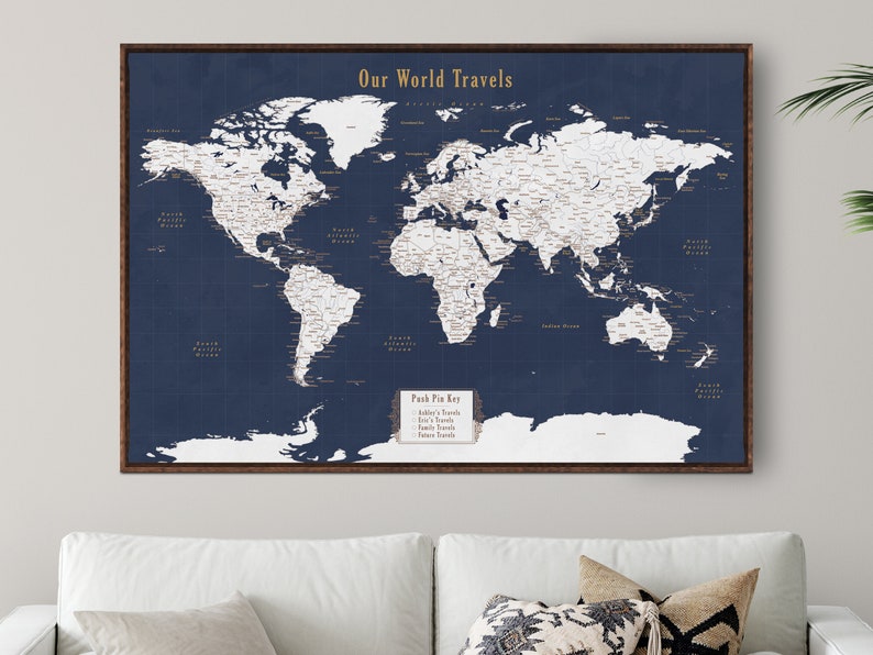 World Map, Push Pin Map of the World, Travel Map, Push Pin World Map, Push Pin Travel Map, Personalized Christmas Gift for Him, Gift for Men 