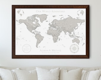 Farmhouse World Map, Push Pin Map Personalized, Rustic World Travel Map with Pins, Modern World Map Wall Decor, Custom Travel Gifts for Her