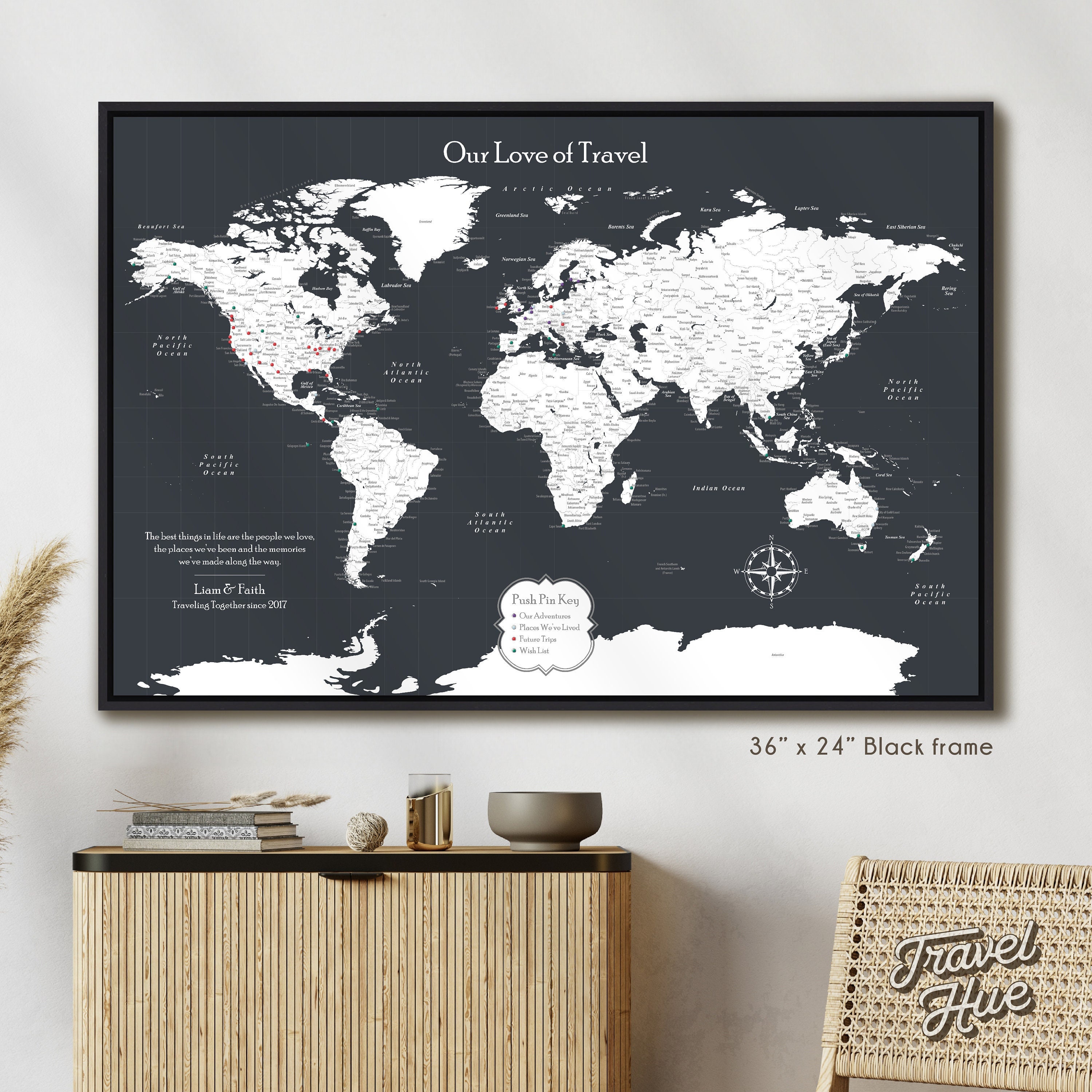 World Map Push Pin Canvas pic picture image