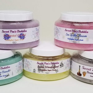 Emulsified Sugar Scrubs, Sugar Scrubs, Georgia Peach, Enchanted Orchid, Sex on the Beach, Sex in the Shower, Sweet Pea, Sweet Wonderland