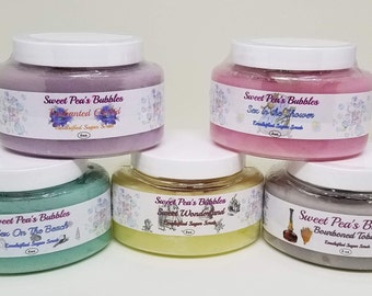 Emulsified Sugar Scrubs, Sugar Scrubs, Georgia Peach, Enchanted Orchid, Sex on the Beach, Sex in the Shower, Sweet Pea, Sweet Wonderland