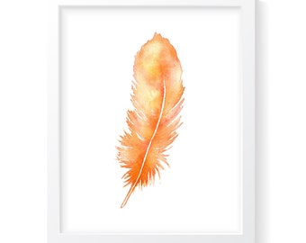 Printable Orange Feather. Indigenous Peoples fundraiser, Orange art, Indigenous illustration, Support Indigenous Peoples, feather watercolor