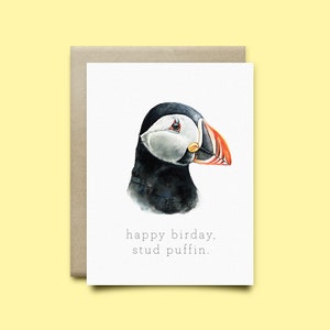 Carte de voeux macareux. « Joyeux anniversaire, macareux moine », carte d'anniversaire, carte de mari, carte d'anniversaire drôle, carte de petit garçon, carte d'oiseau, carte de petit ami