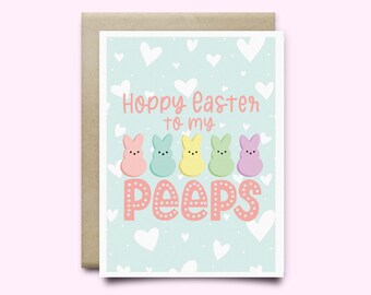 Hoppy Easter Peeps Card | watercolor Easter Card | easter greeting card, happy easter card, easter gift, cute card, peeps card, funny easter