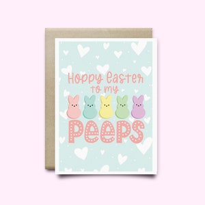 Hoppy Easter Peeps Card | aquarelle carte de Pâques | carte de vœux de Pâques, carte de Pâques heureuse, cadeau de Pâques, carte mignonne, carte peeps, pâques amusantes