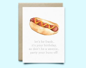 Hot Dog Birthday Card | Birthday Card | Hot dog Card | hot dog gift, funny birthday card, funny hot dog card, punny card, cute card, puns