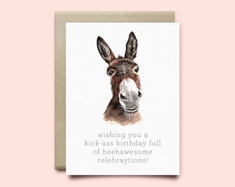 Donkey Birthday Card, Birthday Card, Punny Card, Funny Card, funny birthday Card, Donkey card, Donkey gift, cute birthday card, animal card