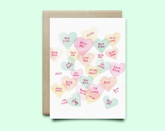 Candy Love Hearts Greeting Card | Valentine's Day Card | Birthday Card | Watercolor Card | Just Because Card | Love card, anniversary card