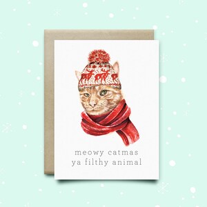 Carte de vœux chat, carte de Noël chat, jolie carte de Noël, carte de Noël drôle, carte seule à la maison, carte de Noël punny, chat drôle, animal sale