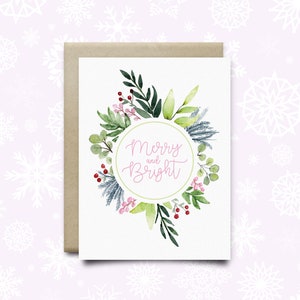 Carte de vacances joyeuse et lumineuse | jolie carte de vacances | Carte de Noël mignonne|carte de Noël |carte de Noël de famille|carte de Noël aquarelle|