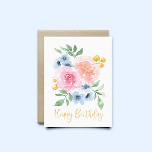 Carte de vœux florale. Carte d’anniversaire, Carte aquarelle, Carte de fleur, Carte d’anniversaire pour maman, Carte de fleurs aquarelle, Fleurs d’anniversaire, cadeau d’anniversaire