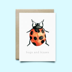 Carte de vœux de coccinelle. « Bugs and Kisses » | Carte d’anniversaire | Carte aquarelle | Carte drôle | Saint-Valentin | Juste parce que | Sympathie | Merci |