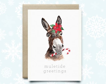 Donkey Christmas Card, Holiday Card, Punny Card, Funny Card, Seasonal Card, funny christmas card, Donkey card, punny christmas card, Donkey